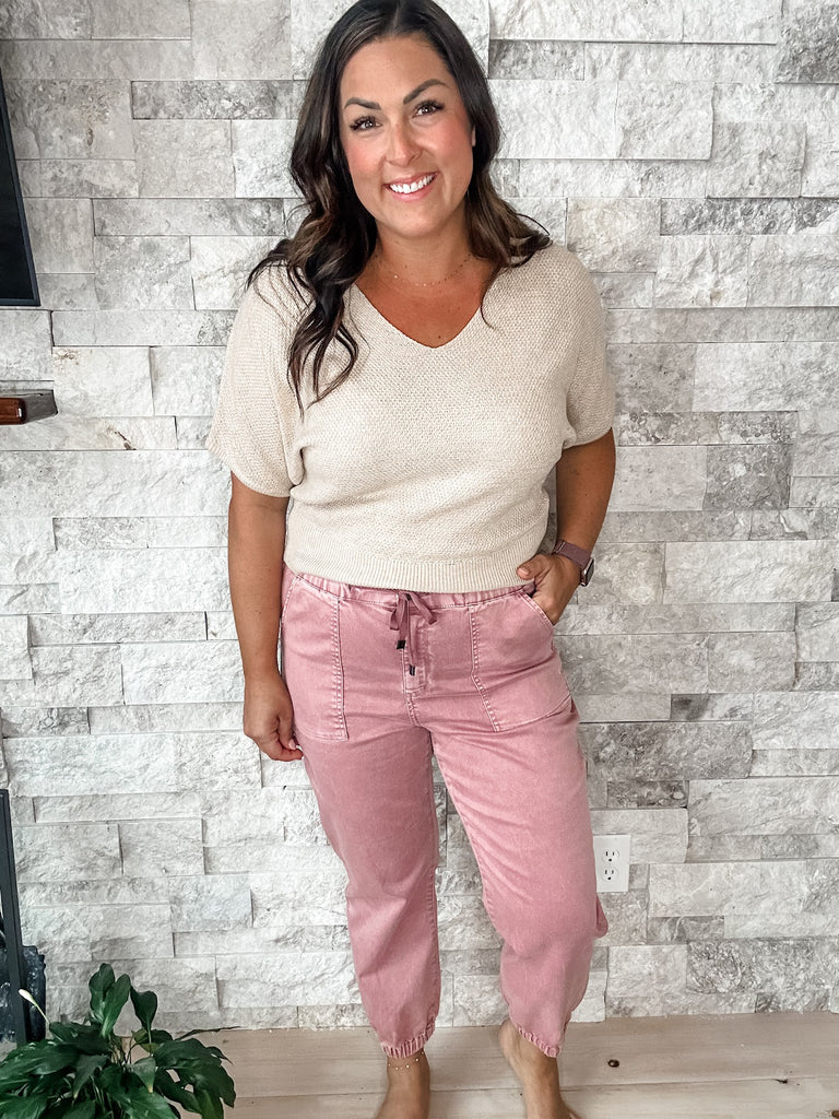 High Rise Jogger in Deep Pink (S-3XL) - PREORDER-500 History-Mica Denim-Hello Friends Boutique-Woman's Fashion Boutique Located in Traverse City, MI