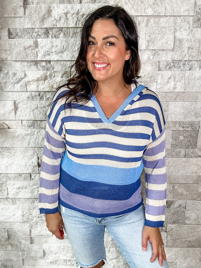 Friday Night Vibes Top in Denim/Lavender (S-XL)-110 Long Sleeves-BIBI-Hello Friends Boutique-Woman's Fashion Boutique Located in Traverse City, MI