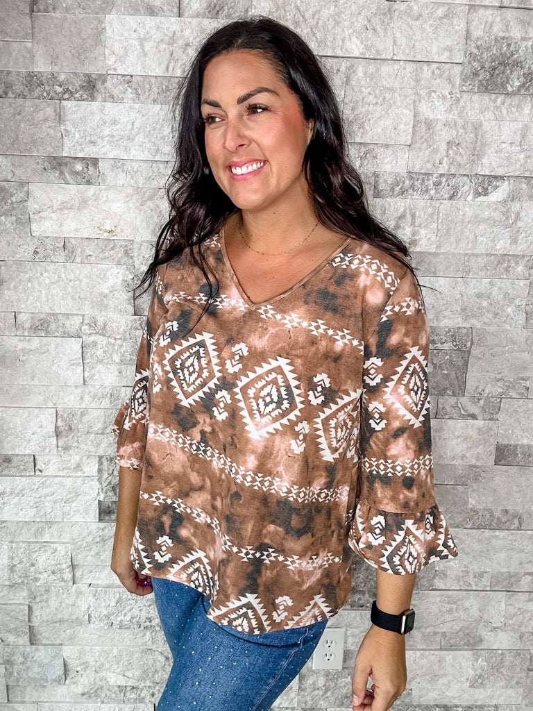 Aztec Print V-Neck Top (S-3XL)-110 Long Sleeve-Sew In Love-Hello Friends Boutique-Woman's Fashion Boutique Located in Traverse City, MI