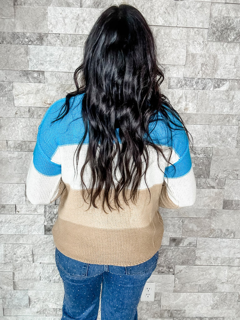 Striped Aqua Mocha Sweater (S-3XL)-110 Long Sleeve-Sew In Love-Hello Friends Boutique-Woman's Fashion Boutique Located in Traverse City, MI