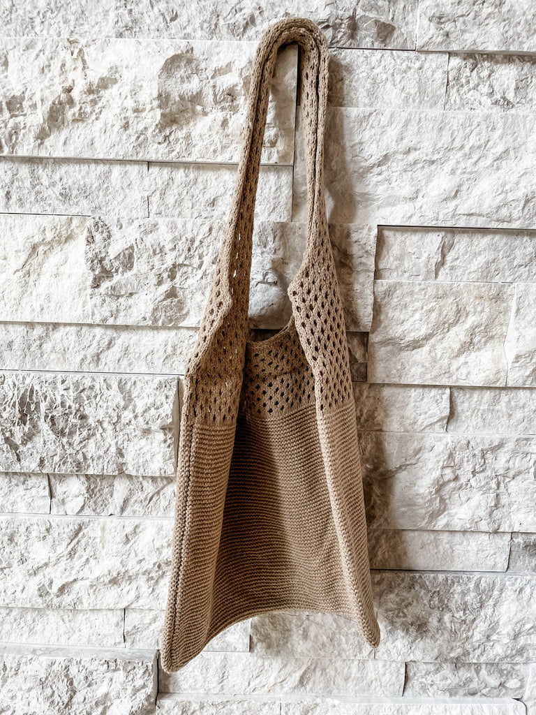 Crochet Mesh Tote Bag in Ash Mocha-260 Bags-ZENANA-Hello Friends Boutique-Woman's Fashion Boutique Located in Traverse City, MI