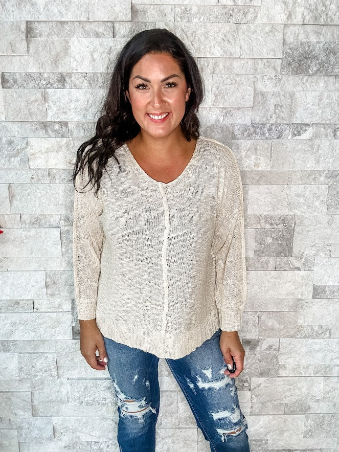 Relax With Me Knit Top in Oatmeal (S-2XL)-110 Long Sleeves-Mittoshop-Hello Friends Boutique-Woman's Fashion Boutique Located in Traverse City, MI