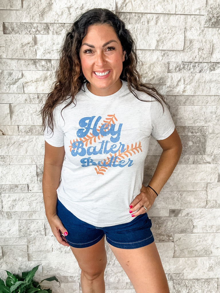Hey Batter Batter Tee (S-2XL)-130 Graphic Tees-SIMPLY TEES-Hello Friends Boutique-Woman's Fashion Boutique Located in Traverse City, MI