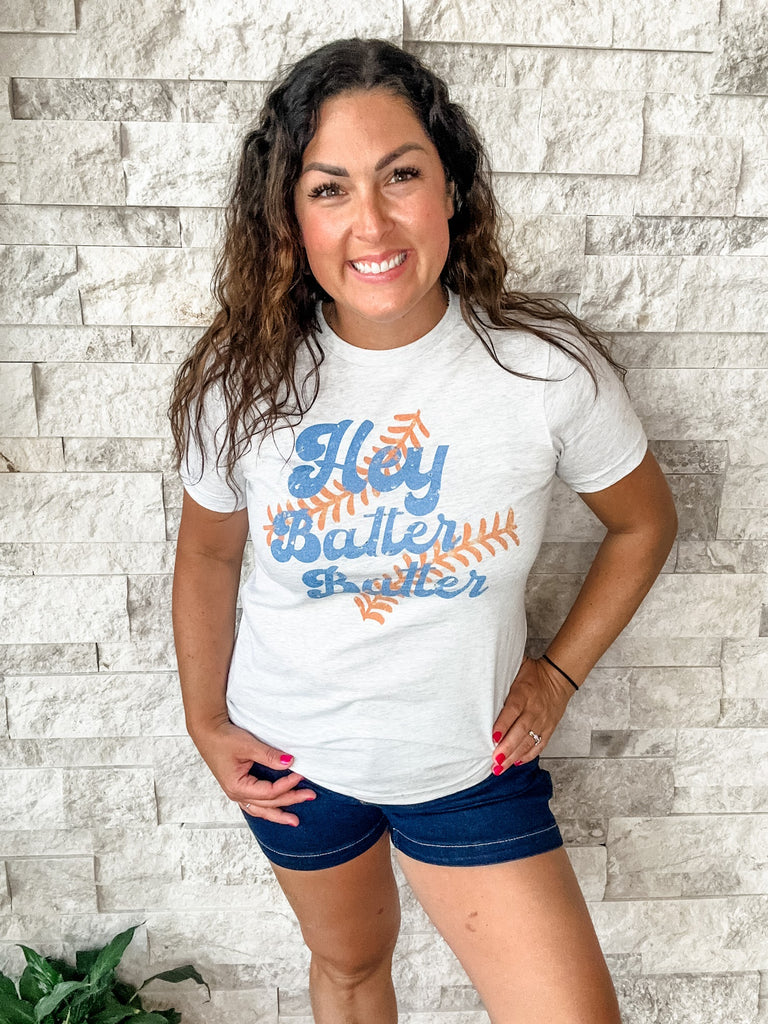 Hey Batter Batter Tee (S-2XL)-130 Graphic Tees-SIMPLY TEES-Hello Friends Boutique-Woman's Fashion Boutique Located in Traverse City, MI