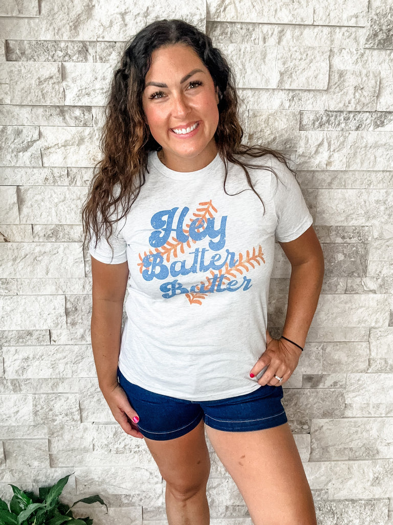 Hey Batter Batter Tee (S-2XL)-130 Graphic Tees-SIMPLY TEES-Hello Friends Boutique-Woman's Fashion Boutique Located in Traverse City, MI
