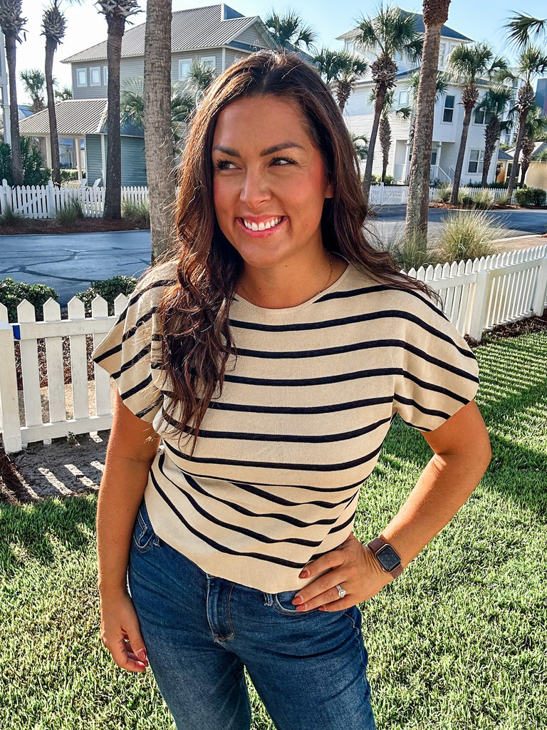Horizon Stripe Knit Top (S-3XL)-100 Short Sleeve-Sew In Love-Hello Friends Boutique-Woman's Fashion Boutique Located in Traverse City, MI