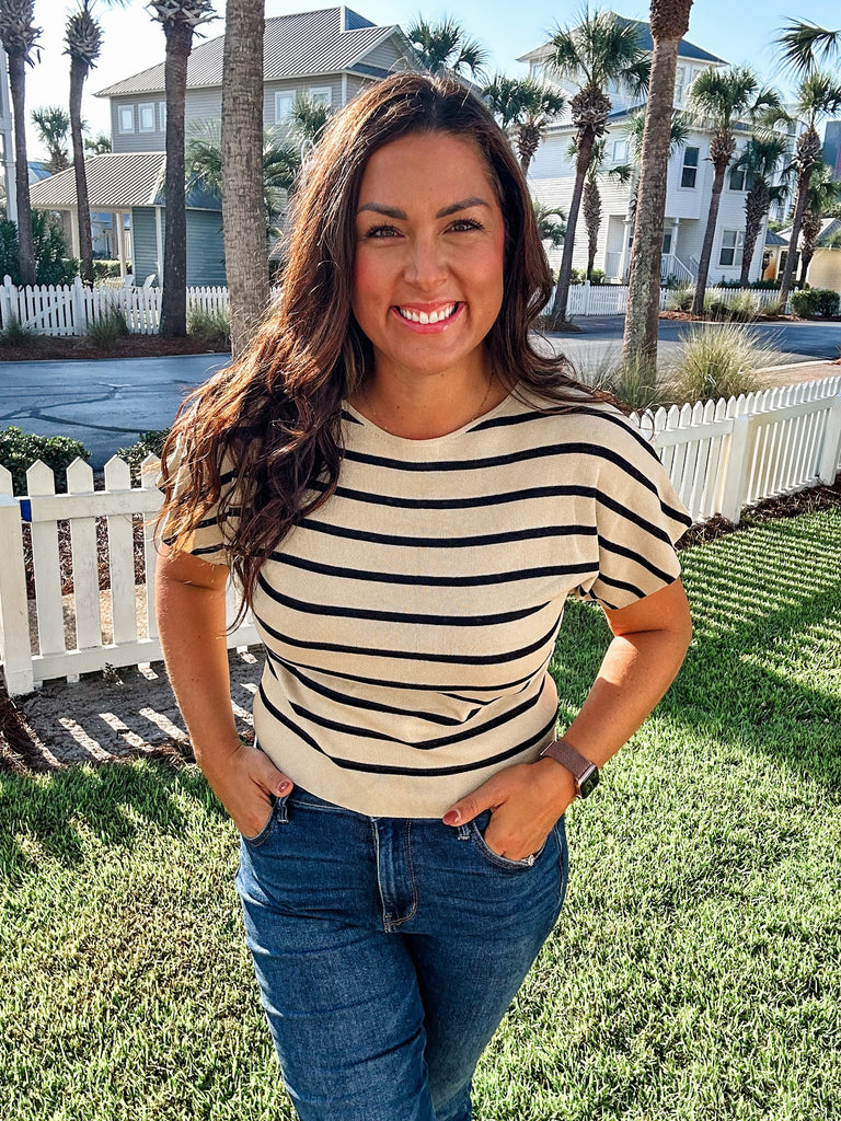 Horizon Stripe Knit Top (S-3XL)-100 Short Sleeve-Sew In Love-Hello Friends Boutique-Woman's Fashion Boutique Located in Traverse City, MI