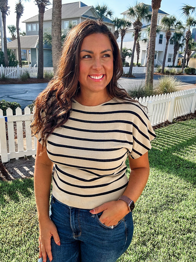 Horizon Stripe Knit Top (S-3XL)-100 Short Sleeve-Sew In Love-Hello Friends Boutique-Woman's Fashion Boutique Located in Traverse City, MI