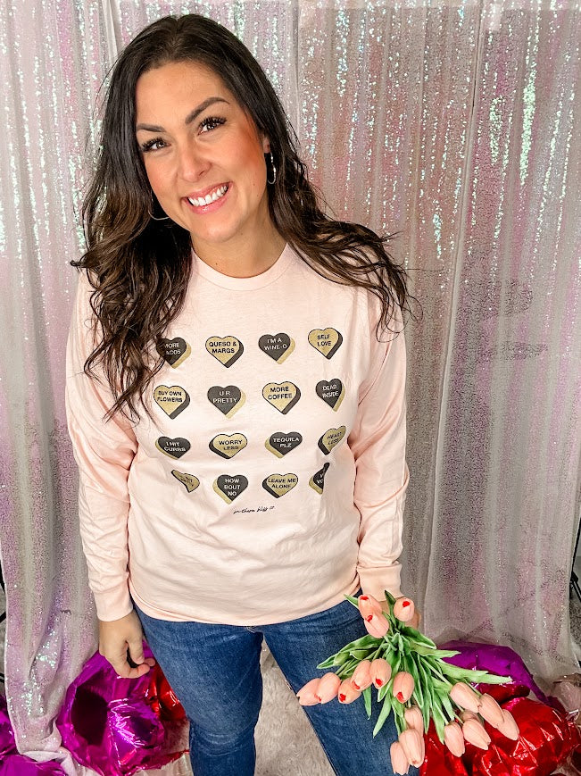 Glitter Candy Hearts Top (S-3XL)-130 Graphic Tees-Southern Bliss Company-Hello Friends Boutique-Woman's Fashion Boutique Located in Traverse City, MI