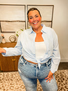 The Harbor Stripe Button-Up Shirt (S-2XL)-110 Long Sleeve-Allie & Rose-Hello Friends Boutique-Woman's Fashion Boutique Located in Traverse City, MI
