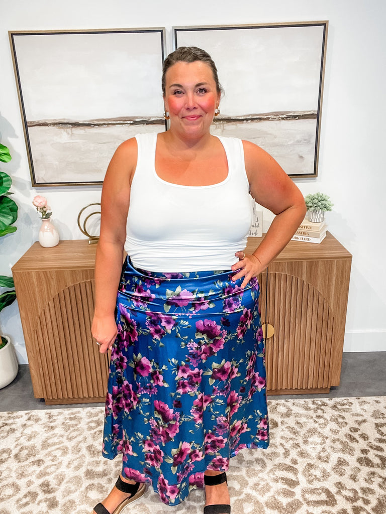 Petal Poetry Satin Midi Skirt (S-3XL)-230 Other Bottoms-Sew In Love-Hello Friends Boutique-Woman's Fashion Boutique Located in Traverse City, MI