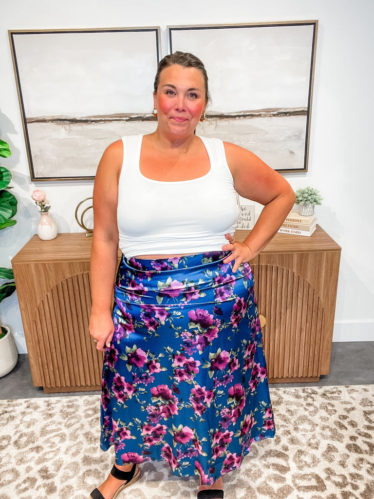 Petal Poetry Satin Midi Skirt (S-3XL)-230 Other Bottoms-Sew In Love-Hello Friends Boutique-Woman's Fashion Boutique Located in Traverse City, MI