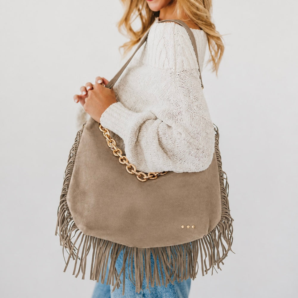 Loretta Suede Fringe Slouchy Bag-Shoulder Bag-Pretty Simple
