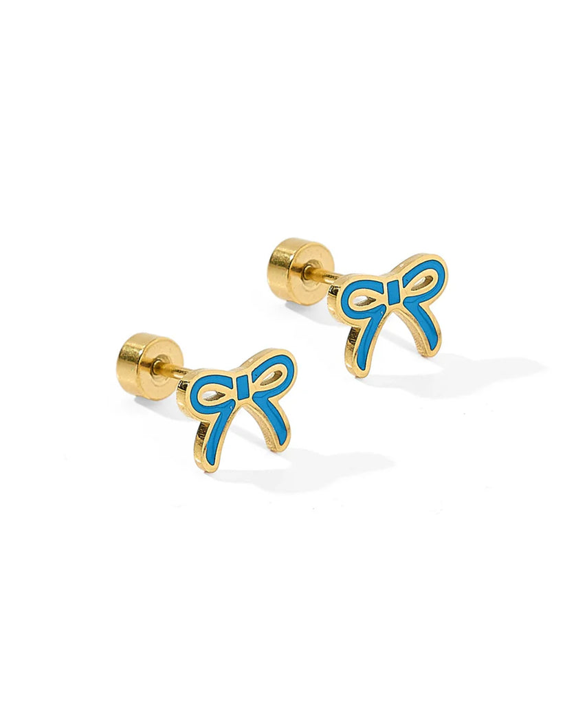 Screwback Stud Earrings - Sadie Bow True Blue-230 Jewelry-Linny Co-Hello Friends Boutique-Woman's Fashion Boutique Located in Traverse City, MI