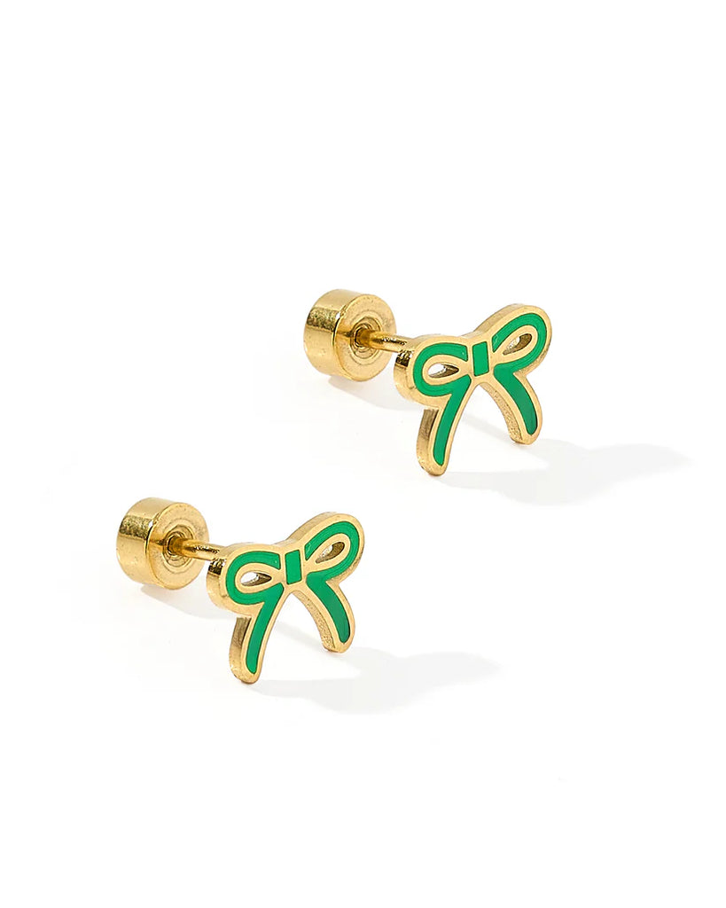 Screwback Stud Earrings - Sadie Bow Green-230 Jewelry-Linny Co-Hello Friends Boutique-Woman's Fashion Boutique Located in Traverse City, MI