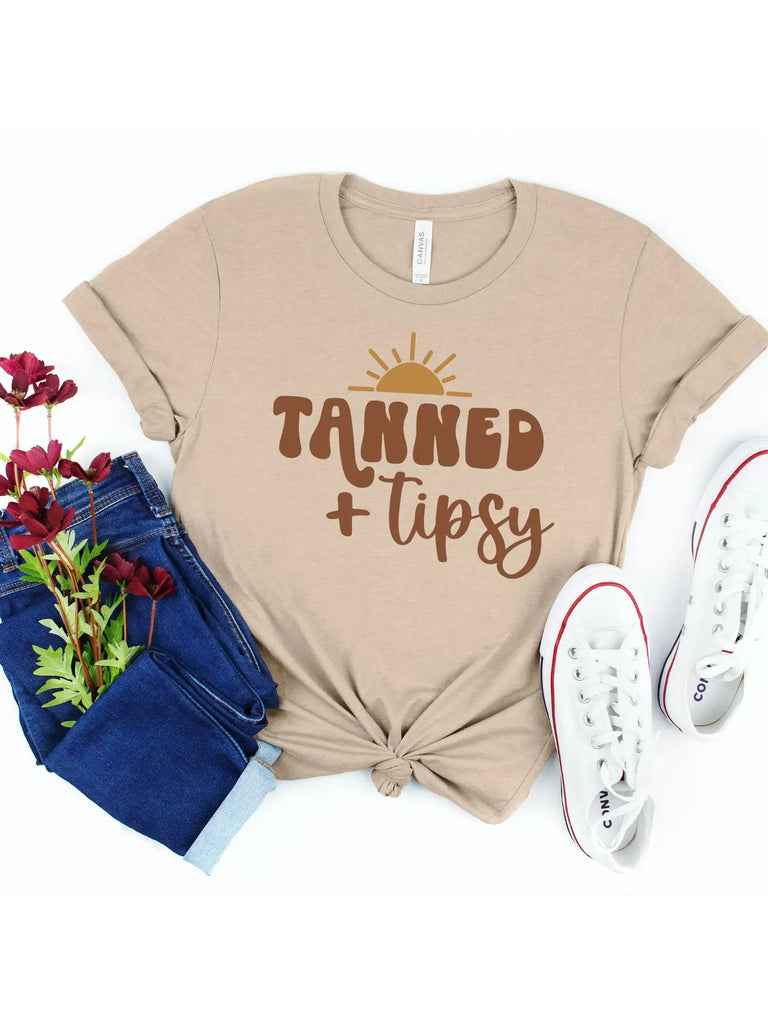 Tanned & Tipsy Tee (S-2XL)-130 Graphic Tees-SIMPLY TEES-Hello Friends Boutique-Woman's Fashion Boutique Located in Traverse City, MI