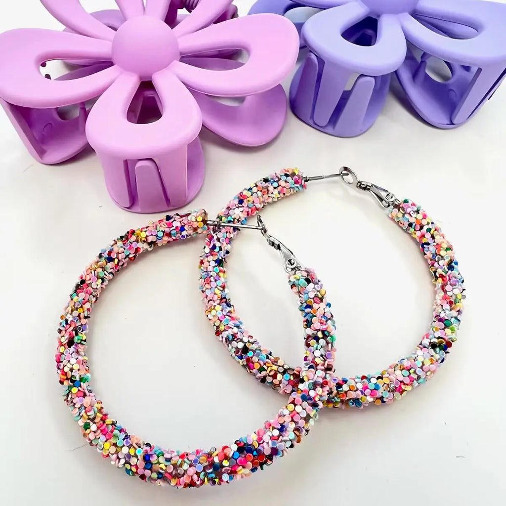 Confetti Party Glitter Hoops-240 Jewelry-Wona Trading-Hello Friends Boutique-Woman's Fashion Boutique Located in Traverse City, MI