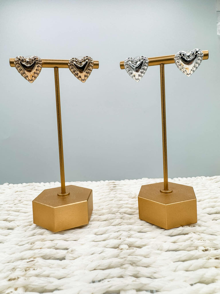 Texture Heart Metal Post Earrings-240 Jewelry-ChicNCool-Hello Friends Boutique-Woman's Fashion Boutique Located in Traverse City, MI