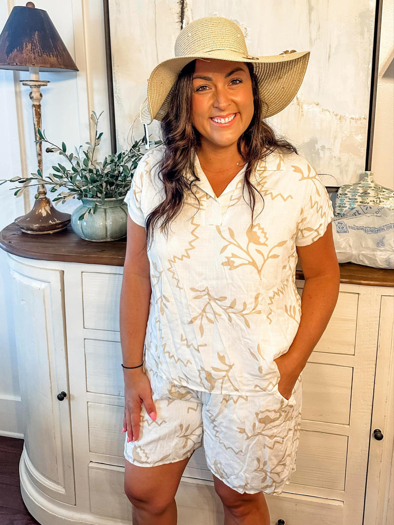 Ivory & Taupe Botanical Print Two-Piece Set (S-3XL)-180 Dresses-Sew In Love-Hello Friends Boutique-Woman's Fashion Boutique Located in Traverse City, MI