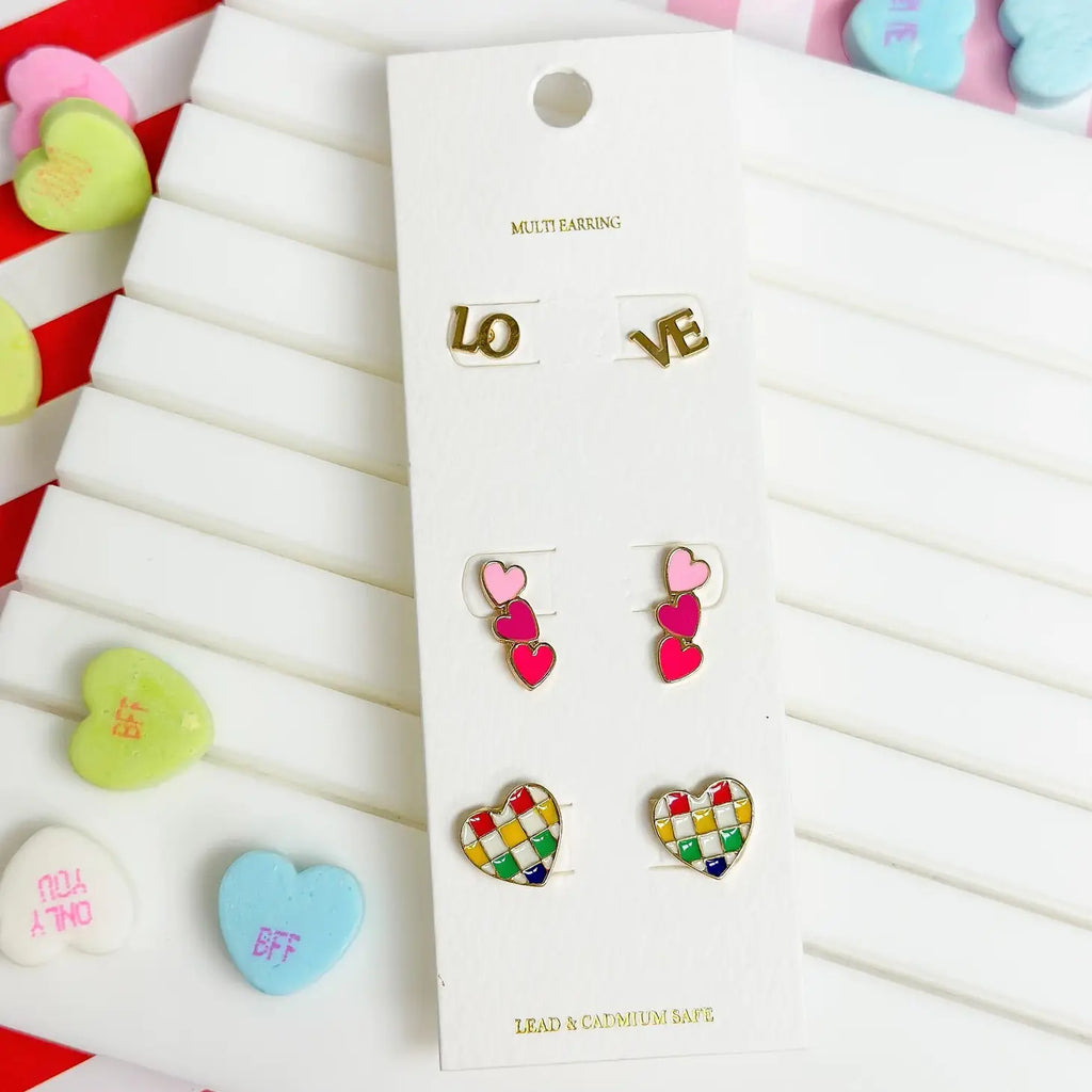 LOVE Heart Trio Earring Pack-280 Other Accessories-faire - Prep Obsessed Wholesale-Hello Friends Boutique-Woman's Fashion Boutique Located in Traverse City, MI