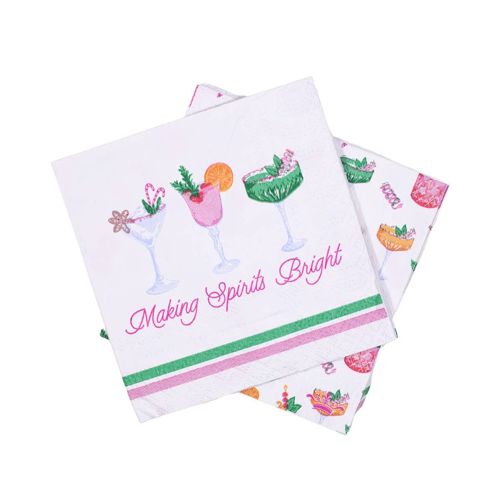 Making Spirits Bright napkins, holiday cocktail napkins, festive drink napkins, Christmas napkins, seasonal entertaining, party napkins, elegant holiday décor, drink accessories, winter party napkins, holiday tableware