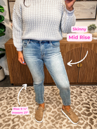 Can't Bring Me Down Mid Rise Skinny Denim (0-15, 1X-3X)-200 Denim-RISEN-Hello Friends Boutique-Woman's Fashion Boutique Located in Traverse City, MI