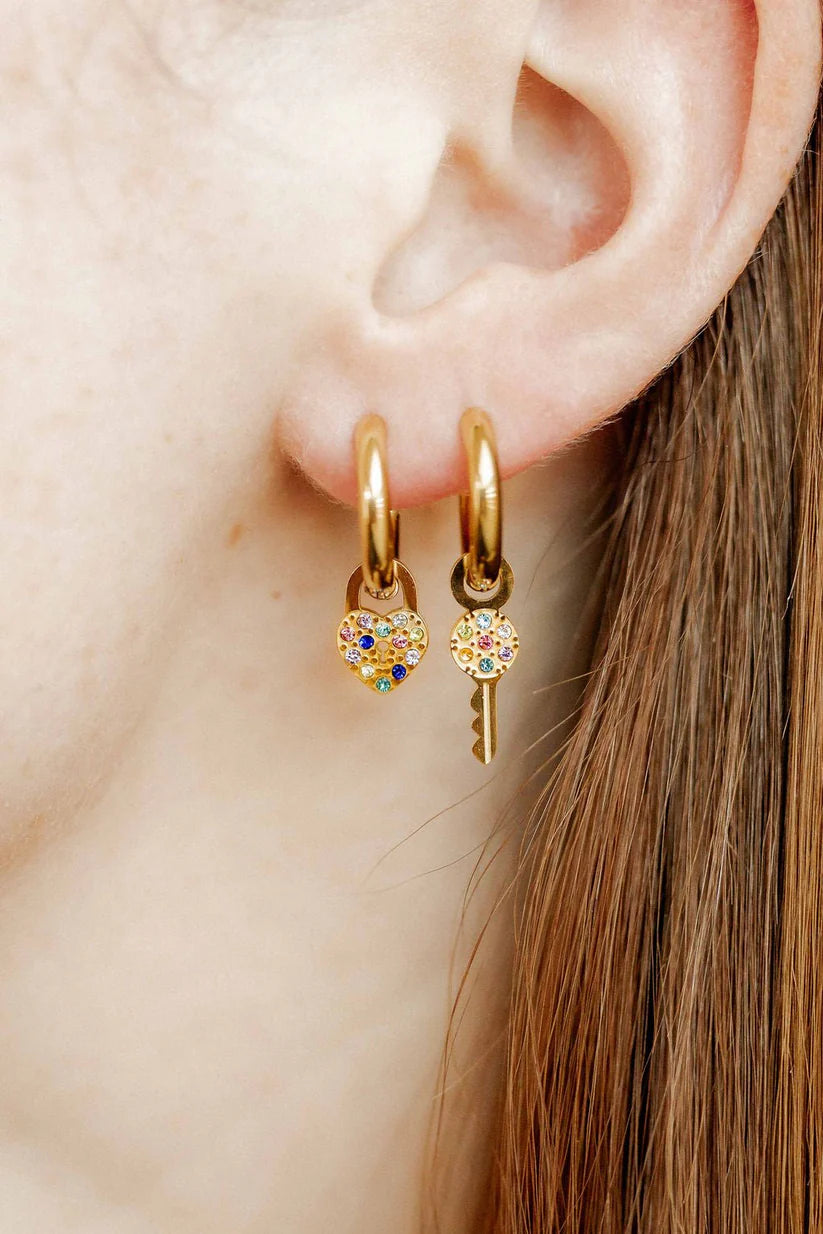 Huggie Charm Earrings - Lock and Key Gold-230 Jewelry-Linny Co-Hello Friends Boutique-Woman's Fashion Boutique Located in Traverse City, MI