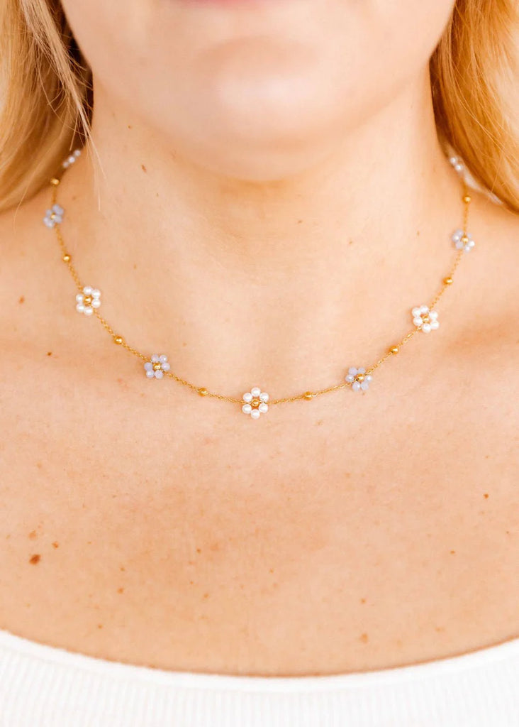 Necklace - Gracie Flower Blue-230 Jewelry-Linny Co-Hello Friends Boutique-Woman's Fashion Boutique Located in Traverse City, MI