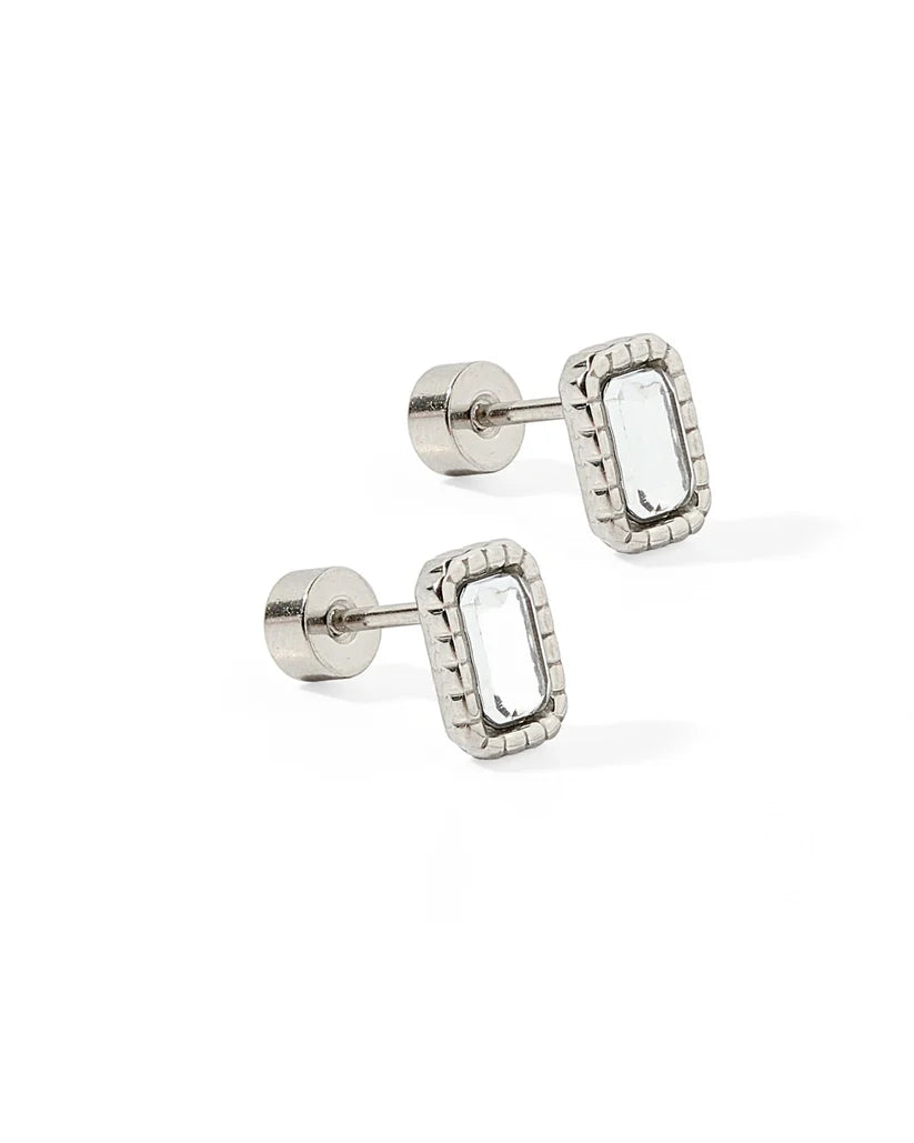 Screwback Stud Earrings - Madison Clear Silver-230 Jewelry-Linny Co-Hello Friends Boutique-Woman's Fashion Boutique Located in Traverse City, MI