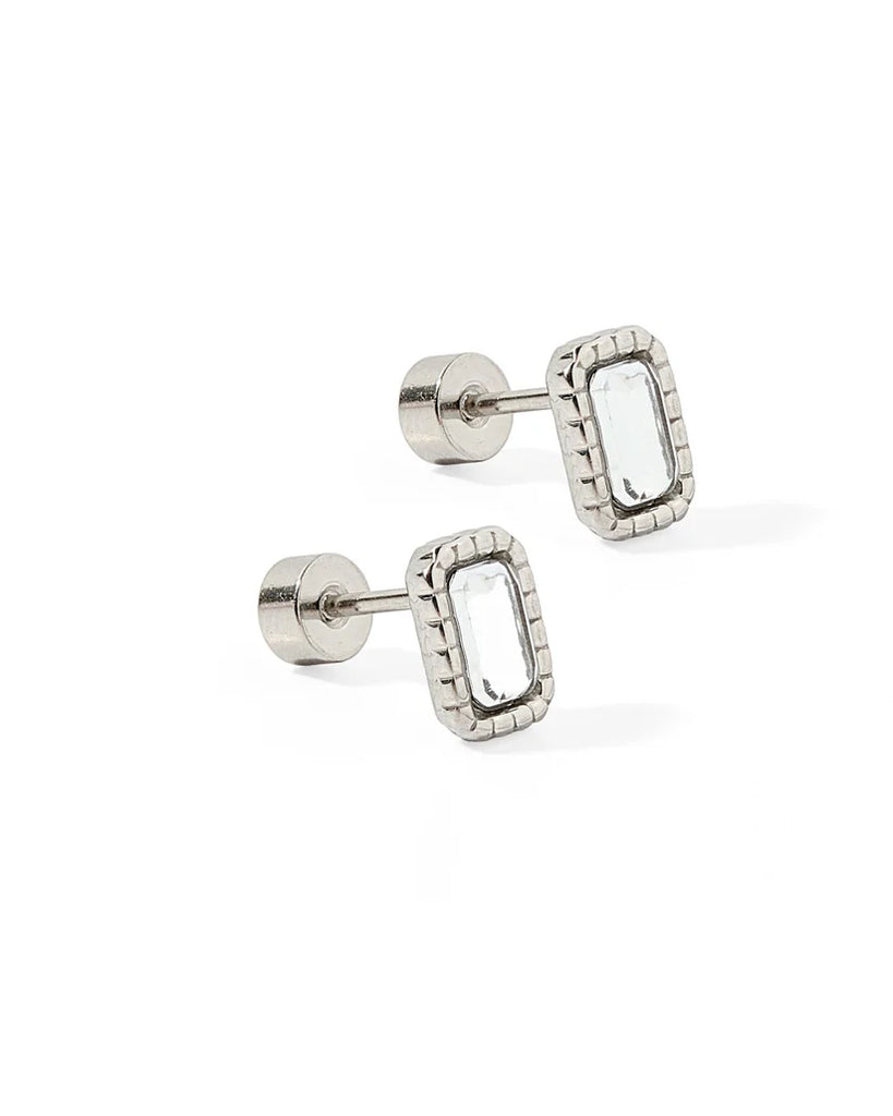 Screwback Stud Earrings - Madison Clear Silver-230 Jewelry-Linny Co-Hello Friends Boutique-Woman's Fashion Boutique Located in Traverse City, MI