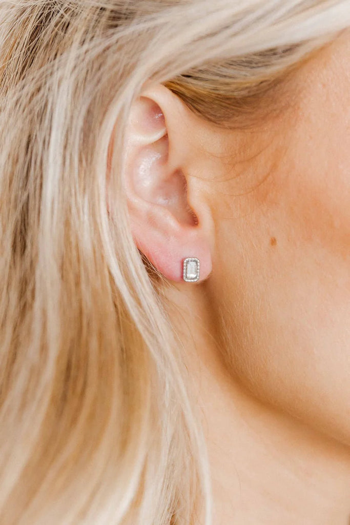 Screwback Stud Earrings - Madison Clear Silver-230 Jewelry-Linny Co-Hello Friends Boutique-Woman's Fashion Boutique Located in Traverse City, MI
