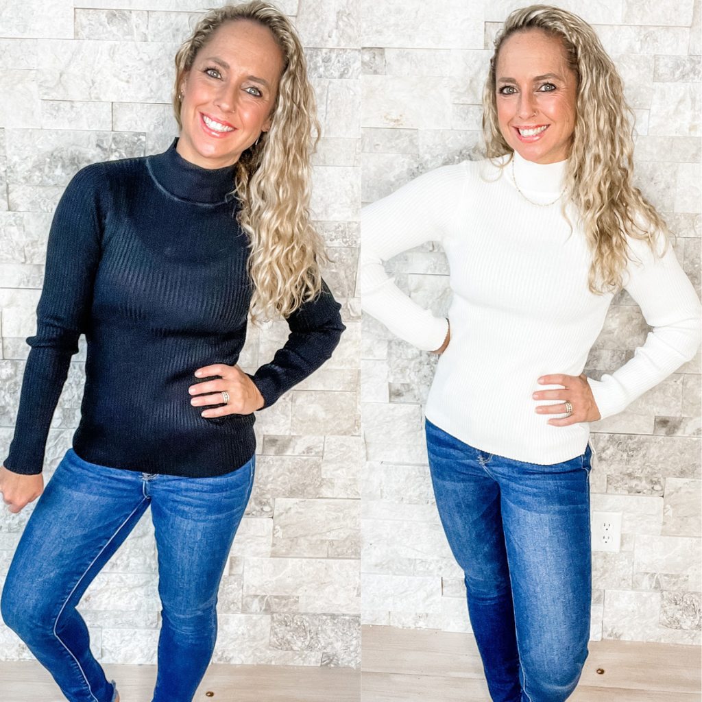 Mock Neck Long Sleeve Top (S-3XL)-500 History-White Birch-Hello Friends Boutique-Woman's Fashion Boutique Located in Traverse City, MI