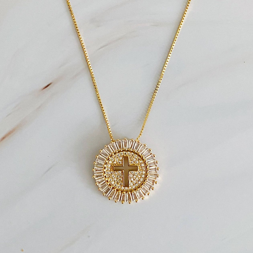 Divine Sparkle Cross Necklace in Gold-240 Jewelry-ELLISON+YOUNG-Hello Friends Boutique-Woman's Fashion Boutique Located in Traverse City, MI