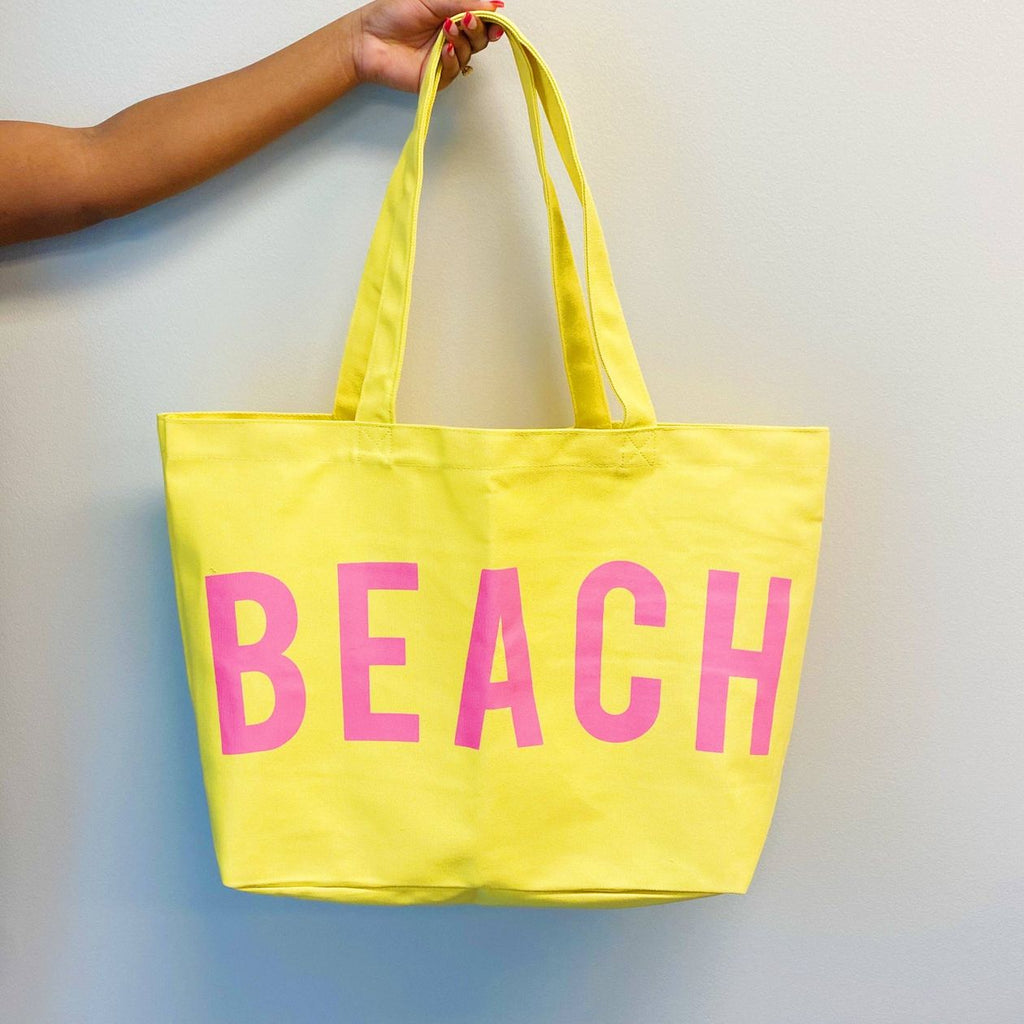 Beach Canvas Tote in Yellow-260 Bags-ELLISON+YOUNG-Hello Friends Boutique-Woman's Fashion Boutique Located in Traverse City, MI