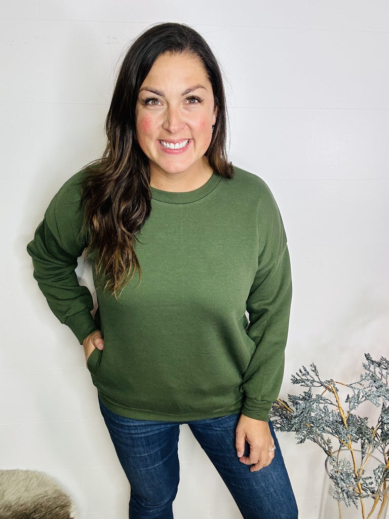 Green Envy Sweatshirt-150 Sweatshirts/Hoodies-Zenana-Hello Friends Boutique-Woman's Fashion Boutique Located in Traverse City, MI