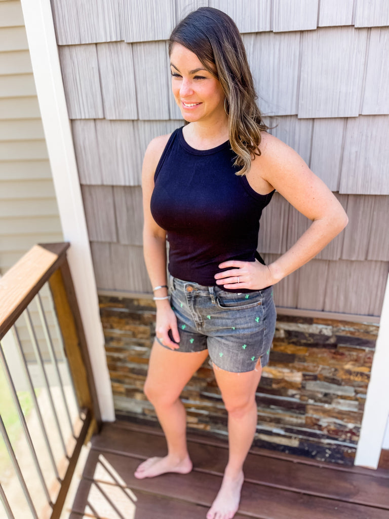 Hi Waisted Cactus Cutoff Shorts-220 Shorts/Skirts/Skorts-Judy Blue-Hello Friends Boutique-Woman's Fashion Boutique Located in Traverse City, MI