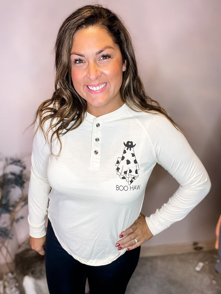 Boo Haw Top (S-3XL)-110 Long Sleeves-Sew In Love-Hello Friends Boutique-Woman's Fashion Boutique Located in Traverse City, MI