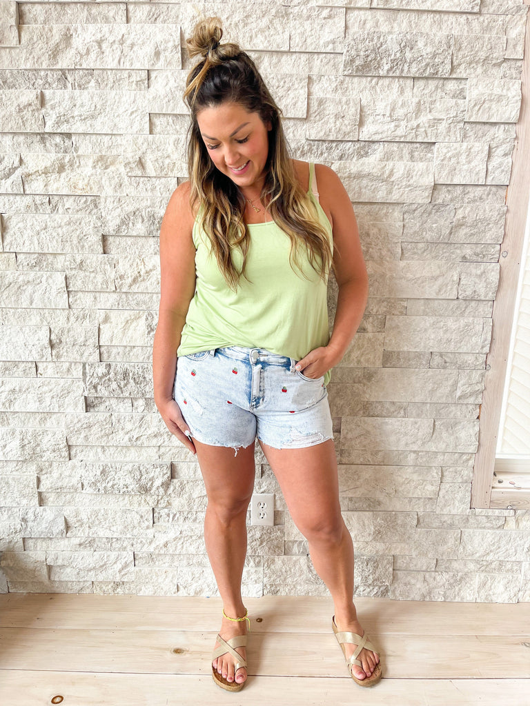 Hi-Waisted Cherry Acid Wash Cutoff Shorts-220 Shorts/Skirts/Skorts-Judy Blue-Hello Friends Boutique-Woman's Fashion Boutique Located in Traverse City, MI