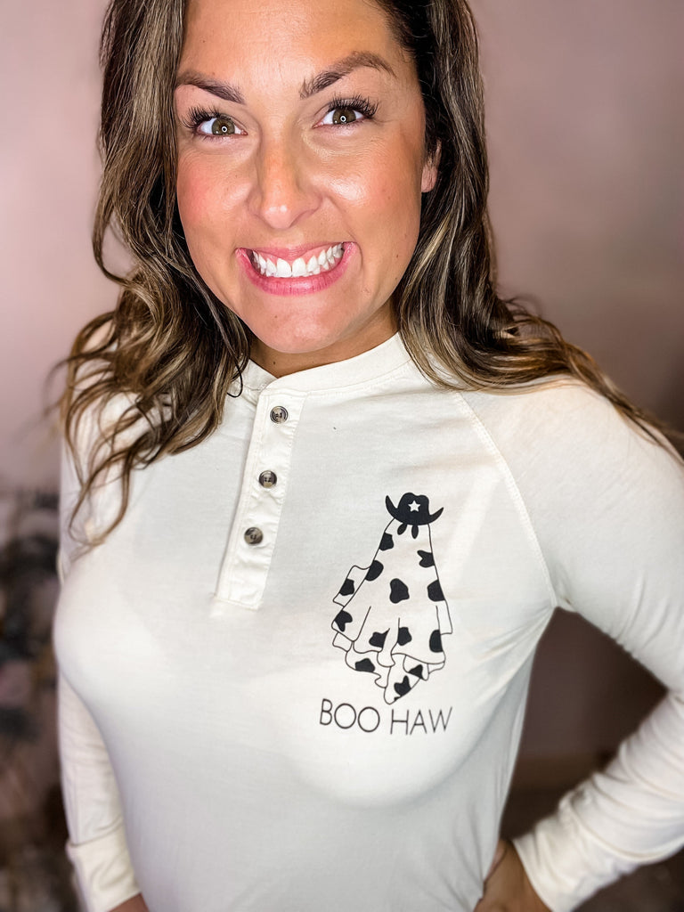 Boo Haw Top (S-3XL)-110 Long Sleeves-Sew In Love-Hello Friends Boutique-Woman's Fashion Boutique Located in Traverse City, MI