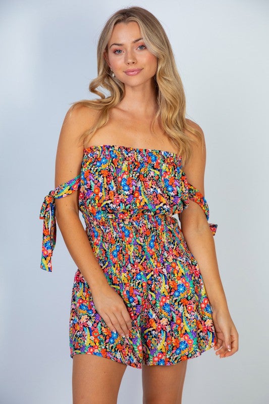 Vibrant Floral Romper (S-XL)-190 Rompers/Jumpsuits-Crystal J Chapman LLC-Hello Friends Boutique-Woman's Fashion Boutique Located in Traverse City, MI